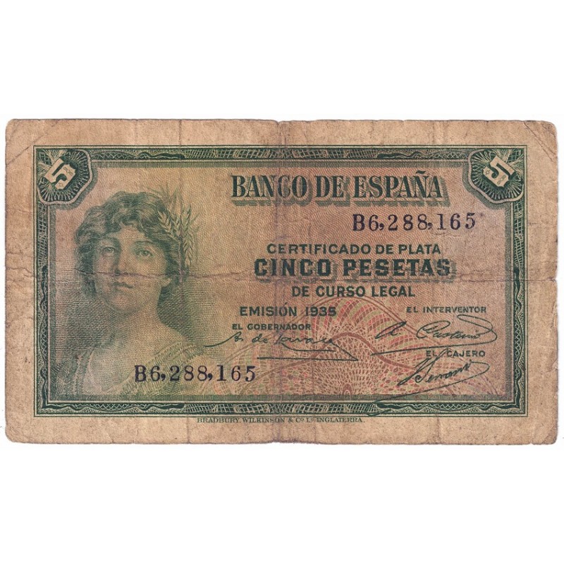 1935. 5 Ptas Certificado plata