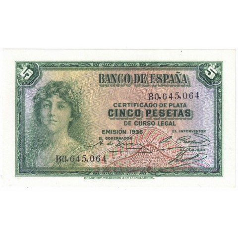 1935. 5 Ptas Certificado plata