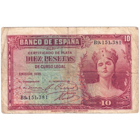 1935. 10 Ptas Certificado plata