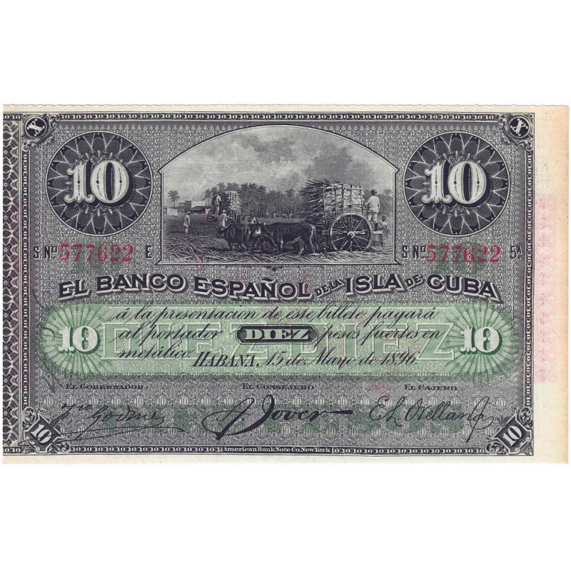 1896. 10 Pesos Banco español Cuba. P49