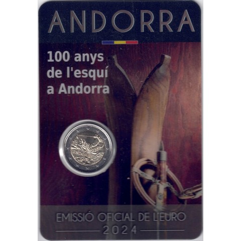 2024. 2 euros Andorra. 100 años Esqui